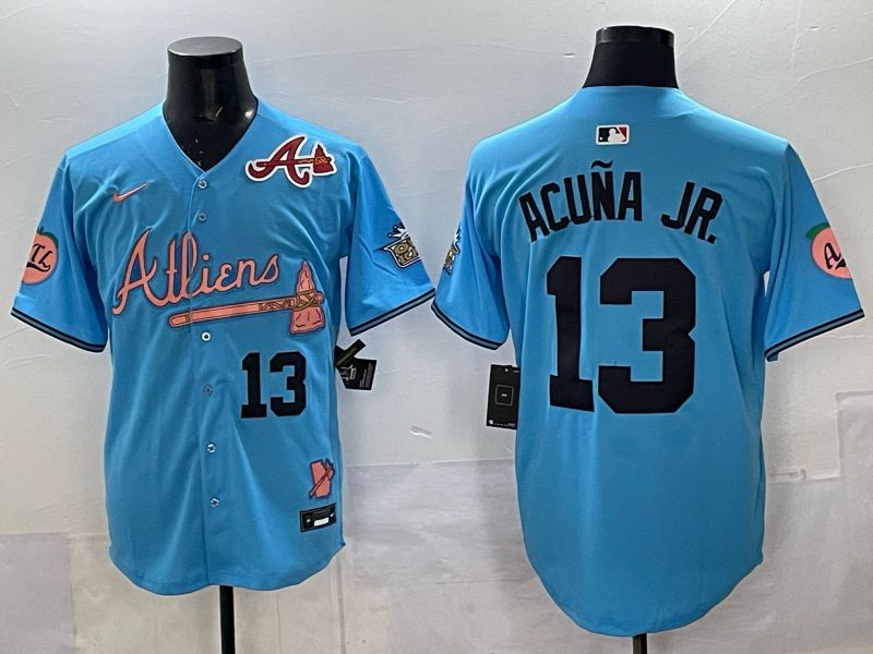 Men Atlanta Braves Nike #13 Acuna jr Light blue 5th generation Joint Name 2025 MLB Jersey 011